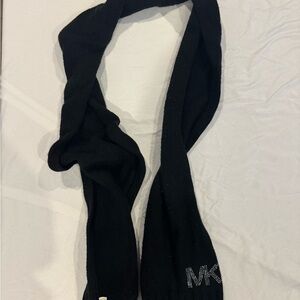 Michael Kors Black Knit Logo Scarf with Subtle MK Rhinestones